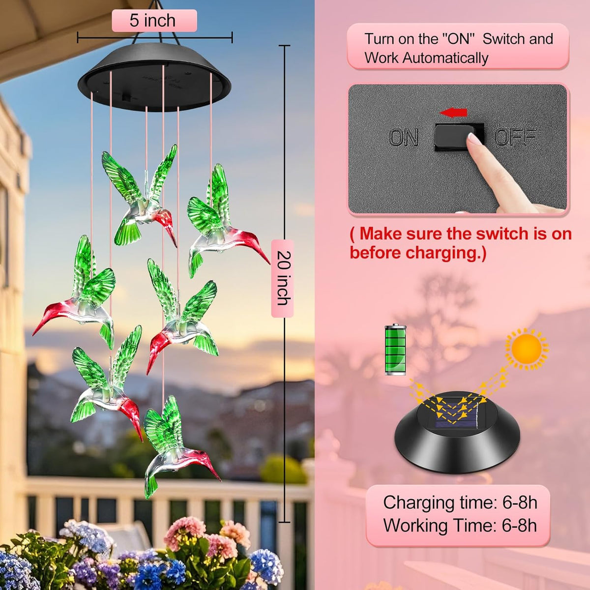 Wind Chimes Waterproof Solar Lights Outdoor Decor