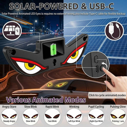 Wireless No Drill Solar and USB Powered Devil Eyes Warning Lights for Cars Windshield Rear Window