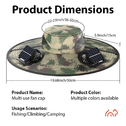Solar Fan Hat Outdoor Wide Brim Sun Hat with 2 Solar Fan