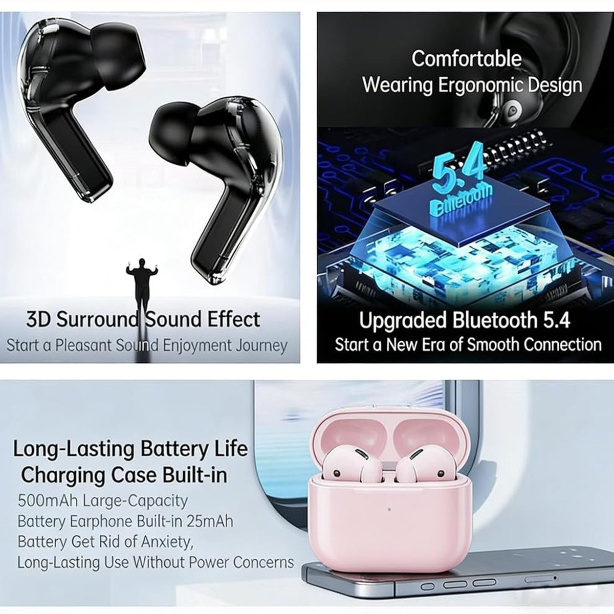 AI Translation in-Ear Bluetooth 5.4 Earbuds, Full-Color Touch Screen Case