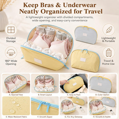 2 Pack 3-in-1 Portable Underwear Travel Organizer Bag Undies Storage Case for Women