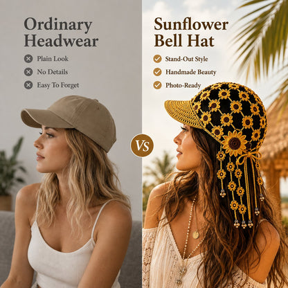 Handmade Crochet Sunflower Tassel Bell Hat