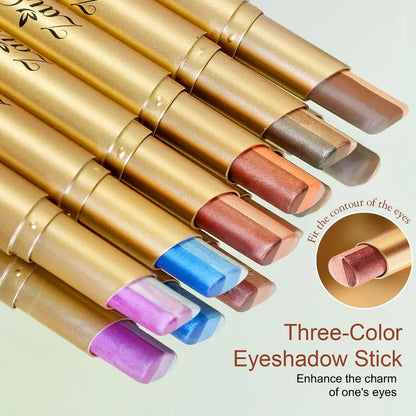 Three-Color Eyeshadow Stick, Fine Shimmer Gradient Contour Highlighter