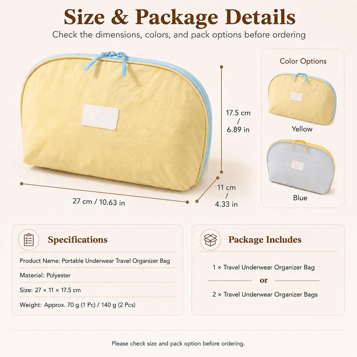 2 Pack 3-in-1 Portable Underwear Travel Organizer Bag Undies Storage Case for Women