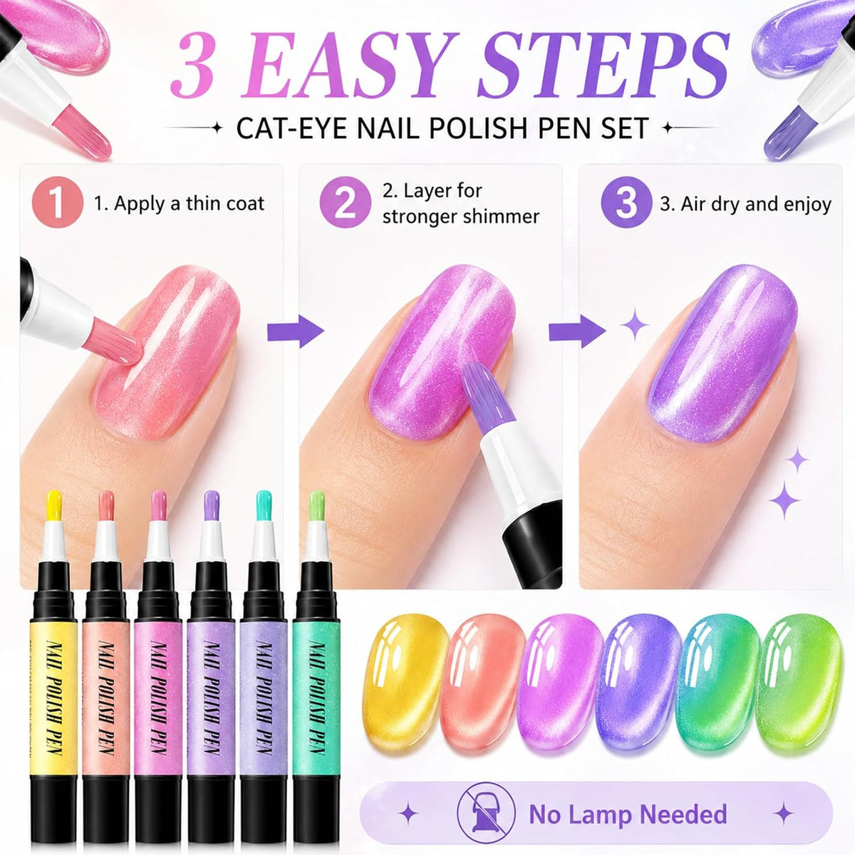 6 Colors Gel Nail Polish Pens, One Step Quick Dry UV Gel Nail Polish Set