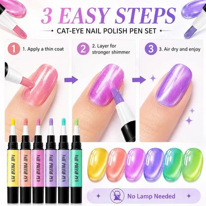 6 Colors Gel Nail Polish Pens, One Step Quick Dry UV Gel Nail Polish Set