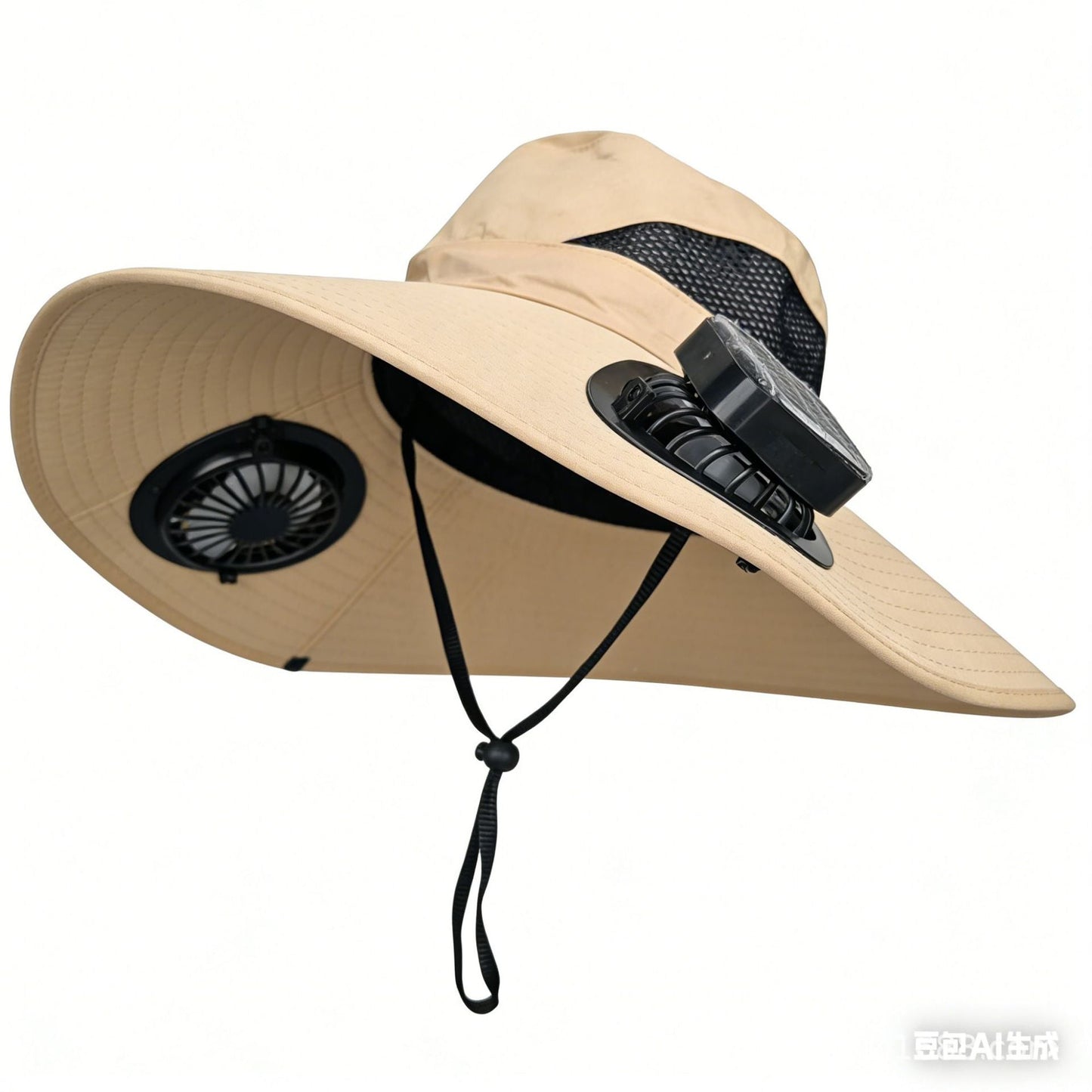 Solar Fan Hat Outdoor Wide Brim Sun Hat with 2 Solar Fan