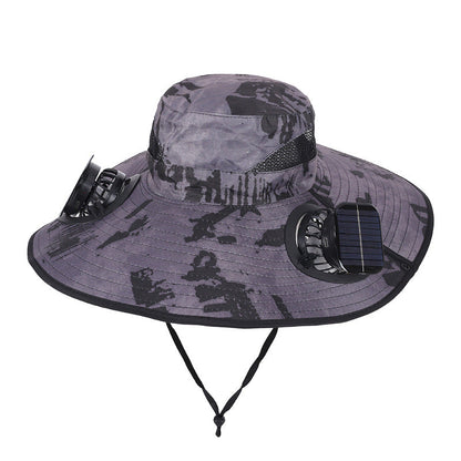 Solar Fan Hat Outdoor Wide Brim Sun Hat with 2 Solar Fan