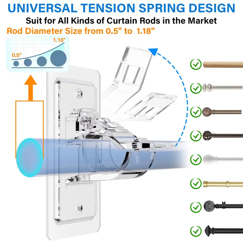 6-Pack No Drill Needed Curtain Rod Holders Brackets