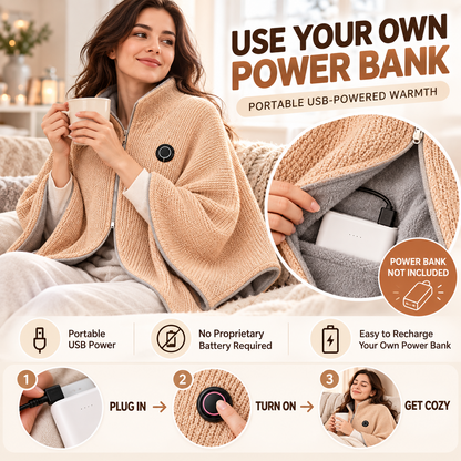 USB-Heated Wearable Shawl for Women