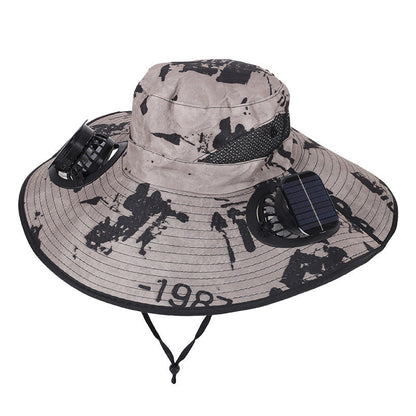 Solar Fan Hat Outdoor Wide Brim Sun Hat with 2 Solar Fan