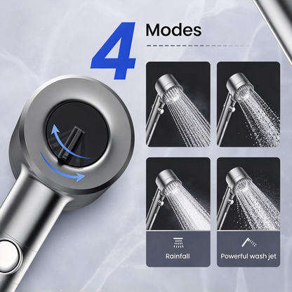 Silver Filtered Handheld Shower Head with ON/OFF Switch, Multi-Mode