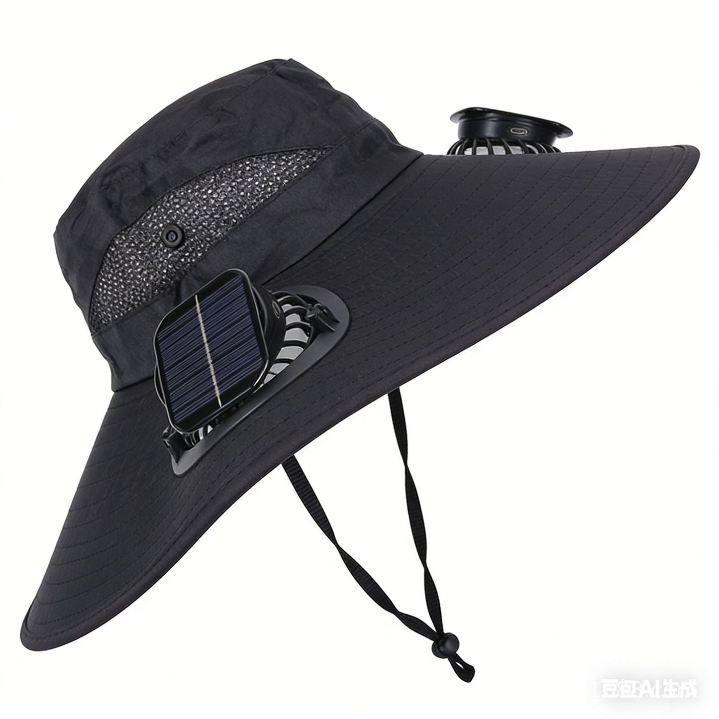 Solar Fan Hat Outdoor Wide Brim Sun Hat with 2 Solar Fan