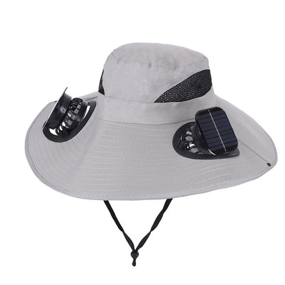 Solar Fan Hat Outdoor Wide Brim Sun Hat with 2 Solar Fan