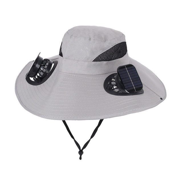 Solar Fan Hat Outdoor Wide Brim Sun Hat with 2 Solar Fan