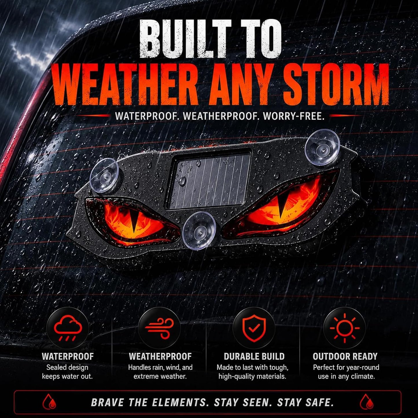 Solar Demon Eye LED Car Window Light, Wireless Demon Eyes Windshield Warning Lamp