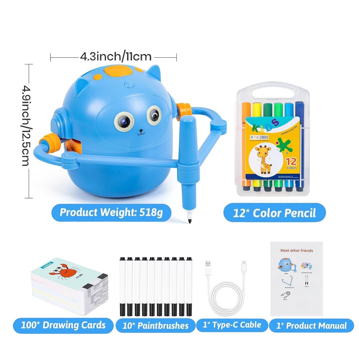 Drawing Robot for Kids - Doodle Bot Toy with 100 Word Cards & 16 Color Pens