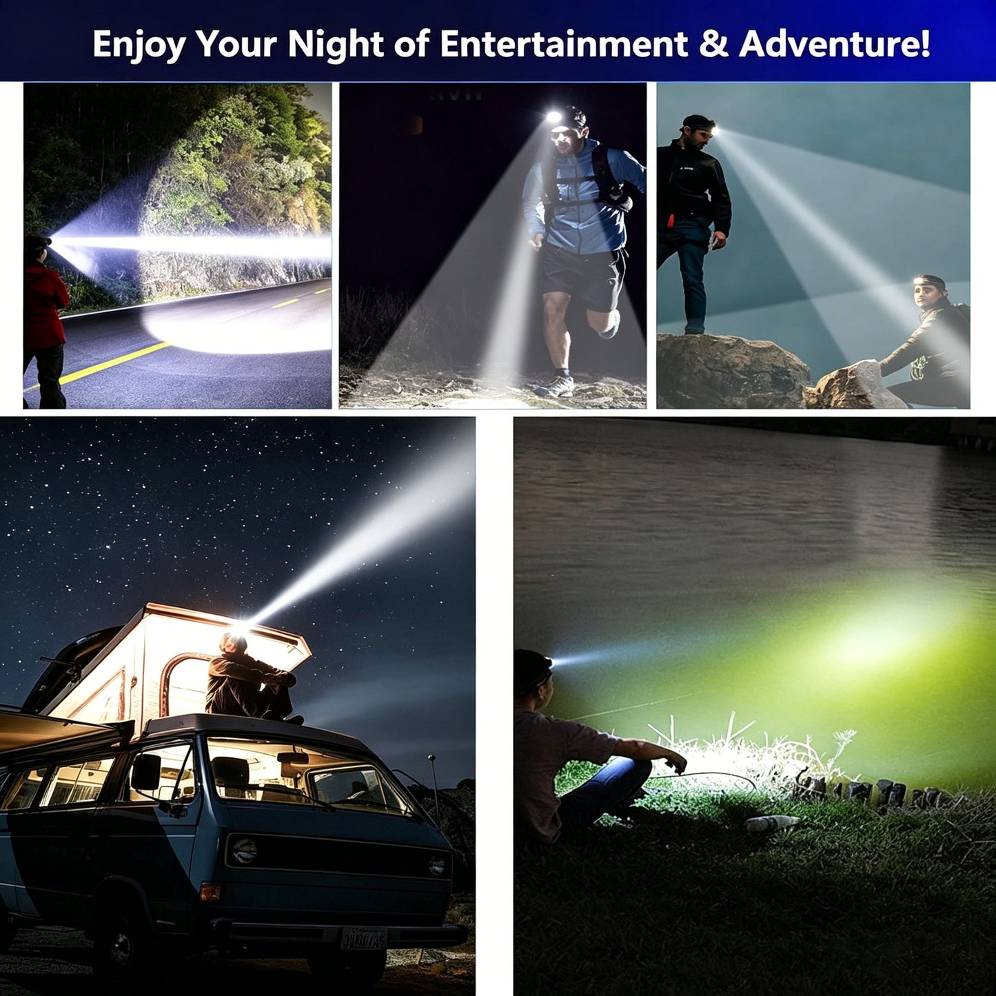 100,000LM Rechargeable Bright LED HeadLamp for  Camping Fishing Hiking