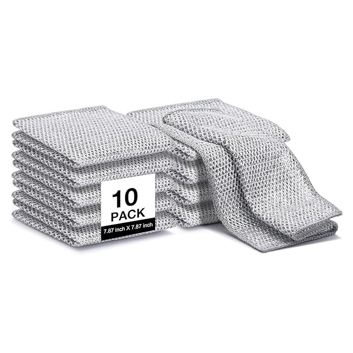 10pcs Reusable Non Scratch Wire Dishcloths for Wet & Dry