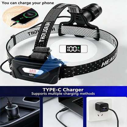 100,000LM Rechargeable Bright LED HeadLamp for  Camping Fishing Hiking