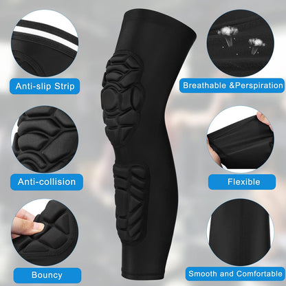 2 Pack Double Crash Proof Knee Calf Pads - Thigh Compression Leg Sleeves Protection, Shin Brace