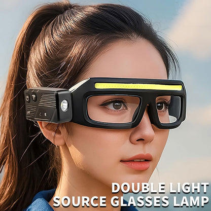 LED Glasses Rechargeable Headlight with Motion Sensor & Touch Control, 5 Modes USB C Lighted Glasses, Hands-Free Lighting