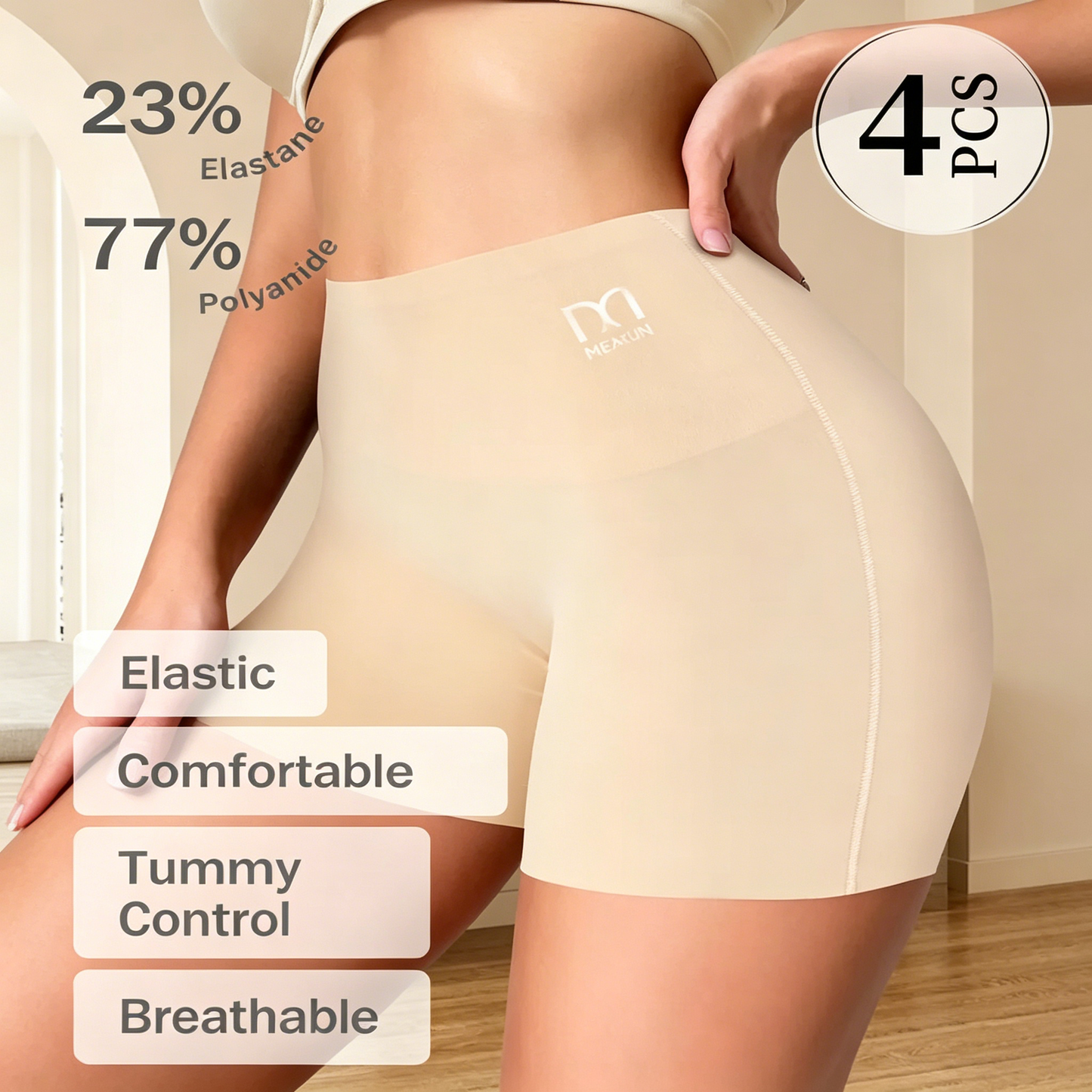4PCS Women's High-Waist Shapewear Shorts