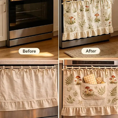 Oven valance with rod pocket—suitable for stovetops, ovens, and dishwasher cabinets