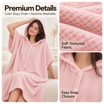 Women's Thickened Long-Sleeve Hooded Fleece Bathrobe (One Size)