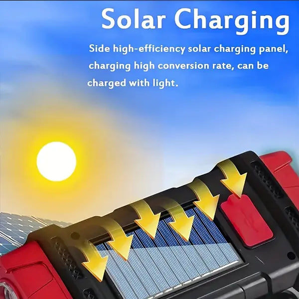 High Power 4LED Smart Torch Light - 2-In-1 Solar Charging & USB Rechargeable