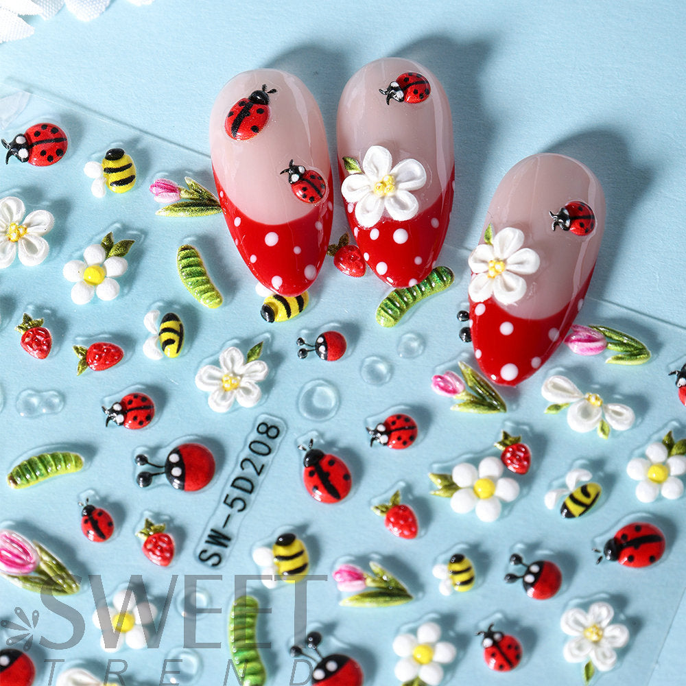 5-Piece Set of Summer Floral Nail Art Stickers