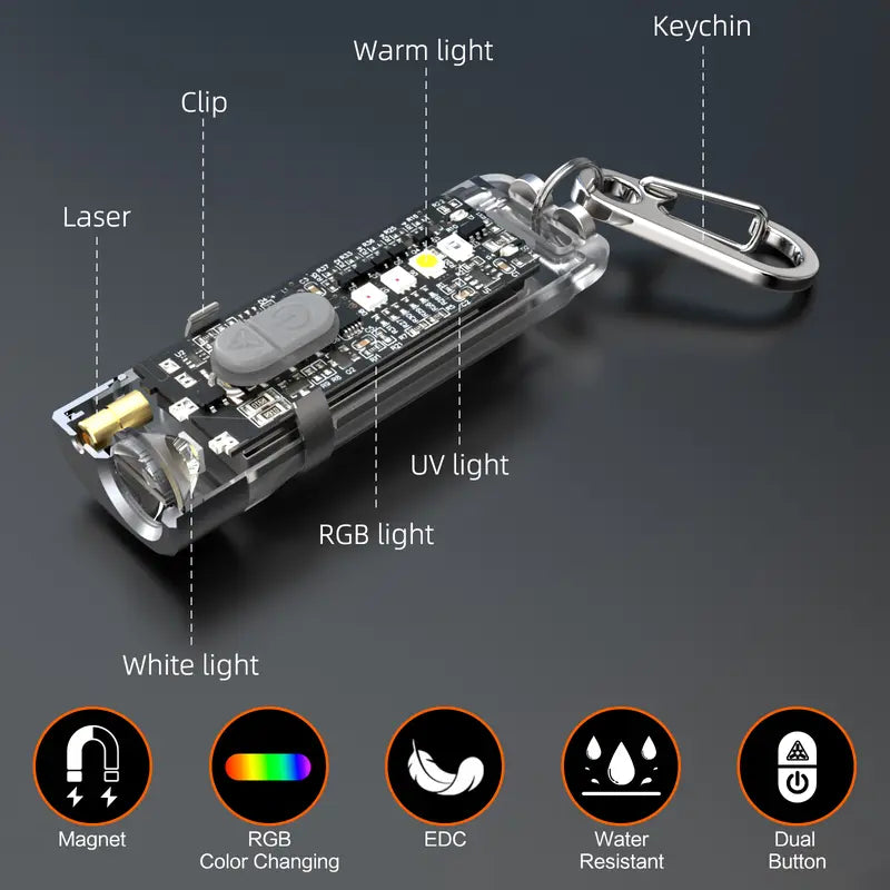 Magnetic Keychain Flashlight, 550 Lumens RGB & UV Laser Light