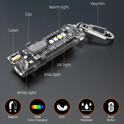 Magnetic Keychain Flashlight, 550 Lumens RGB & UV Laser Light