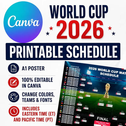 2PCS Football World Cup 2026 Poster Schedule Wall Chart
