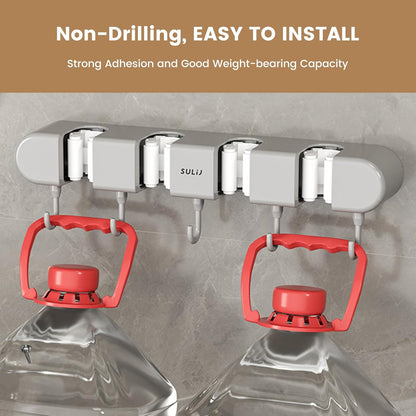 No-Drilling Self-Adhesive Mop and Broom Storage Rack (4 Racks with 5 Hooks)