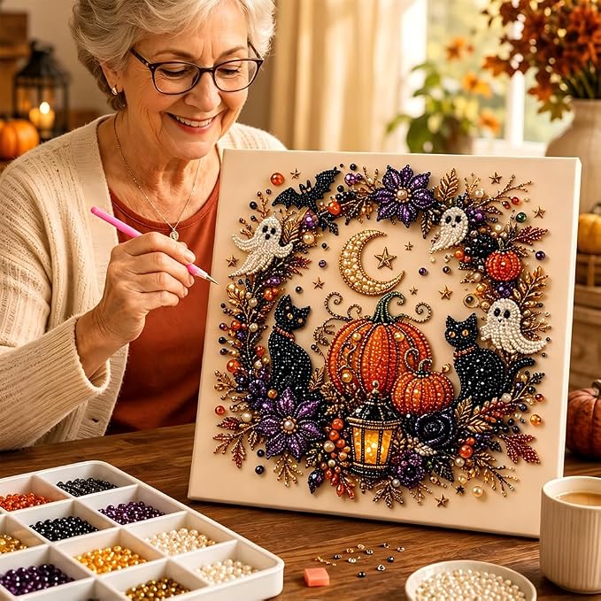 Halloween Ghost Pearl Art DIY Kit, 3D Pearl Mosaic Craft Set