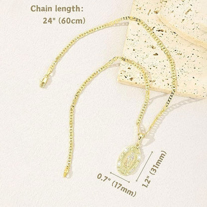 Guadalupe Virgin Mary Oval Zircon Inlay Pendant Necklace for Women Men