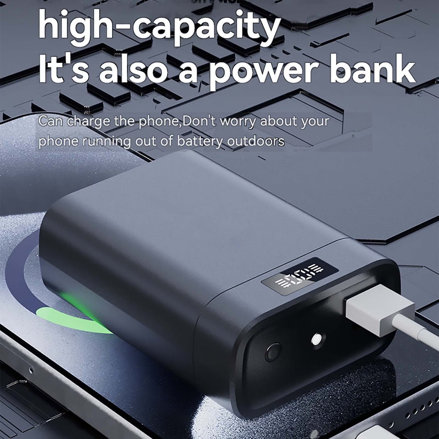Bluetooth headphones with a power bank and LED light
