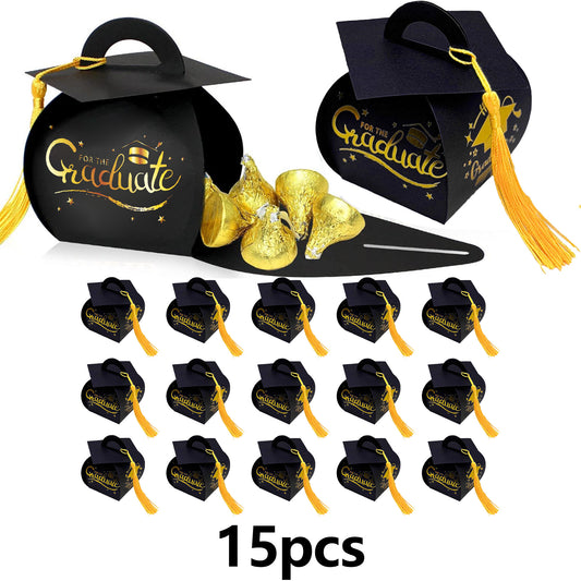15Pcs/set Graduation Cap Gift Box Graduation Party Favors Candy Boxes
