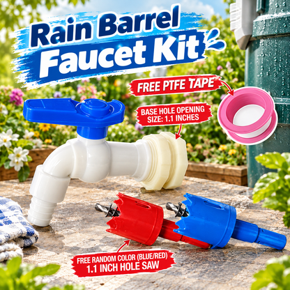 Rain Barrel Spigot Kit, Rain Barrel Faucet Kit with Hole Saw and 1/2" PVC Bulkhead Fitting for Water Barrel