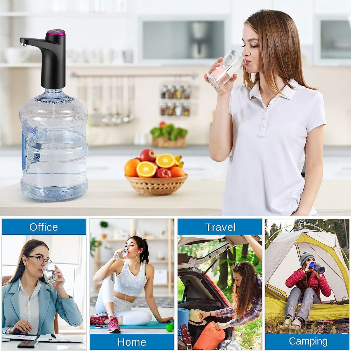Smart USB Portable Water Bottle Dispenser with USB Electric Charging and Automatic Off Switch