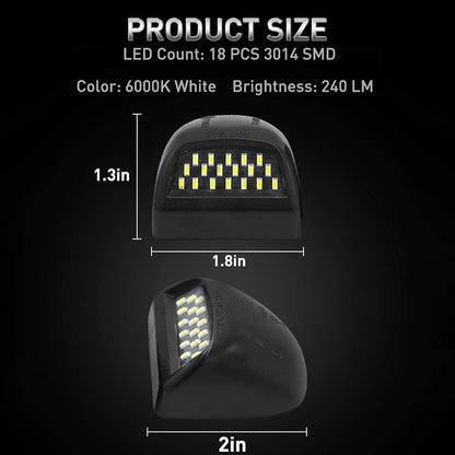 2pcs 6000K White LED License Plate Light