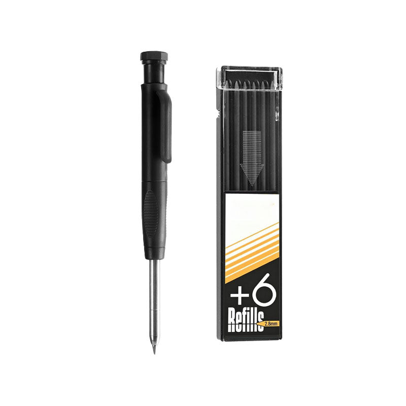 Mechanical Carpenter Pencil Set with Built-in Sharpener, 2.8mm Deep Hole Marker, for Woodworking, Construction, Metal Scribing, 1 Pencil & 6 Refills