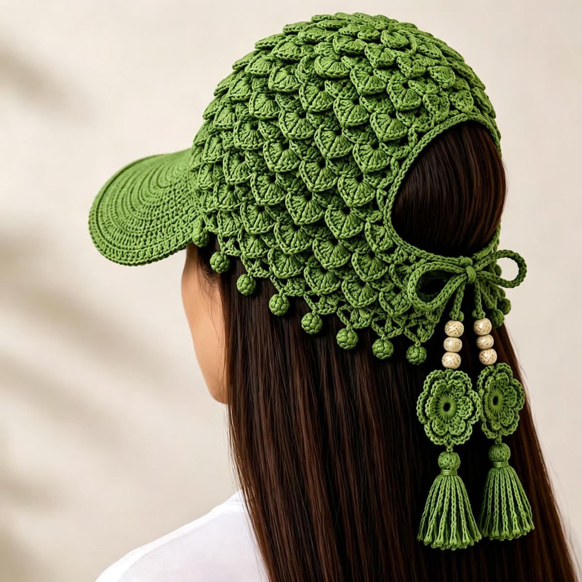 Handmade Crochet Sunflower Tassel Bell Hat