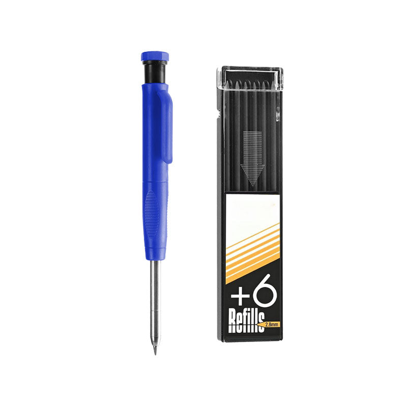 Mechanical Carpenter Pencil Set with Built-in Sharpener, 2.8mm Deep Hole Marker, for Woodworking, Construction, Metal Scribing, 1 Pencil & 6 Refills