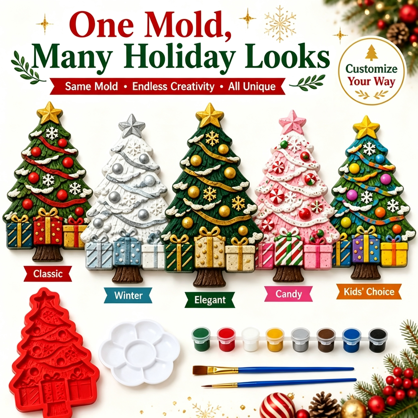 Christmas Tree Silicone Mold, Holiday Resin Casting Mold
