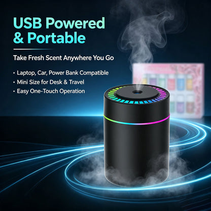 Portable Color-Changing LED Humidifier with 12-Piece Essential Oil Set