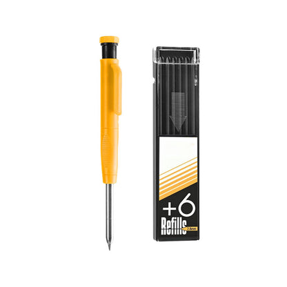 Mechanical Carpenter Pencil Set with Built-in Sharpener, 2.8mm Deep Hole Marker, for Woodworking, Construction, Metal Scribing, 1 Pencil & 6 Refills