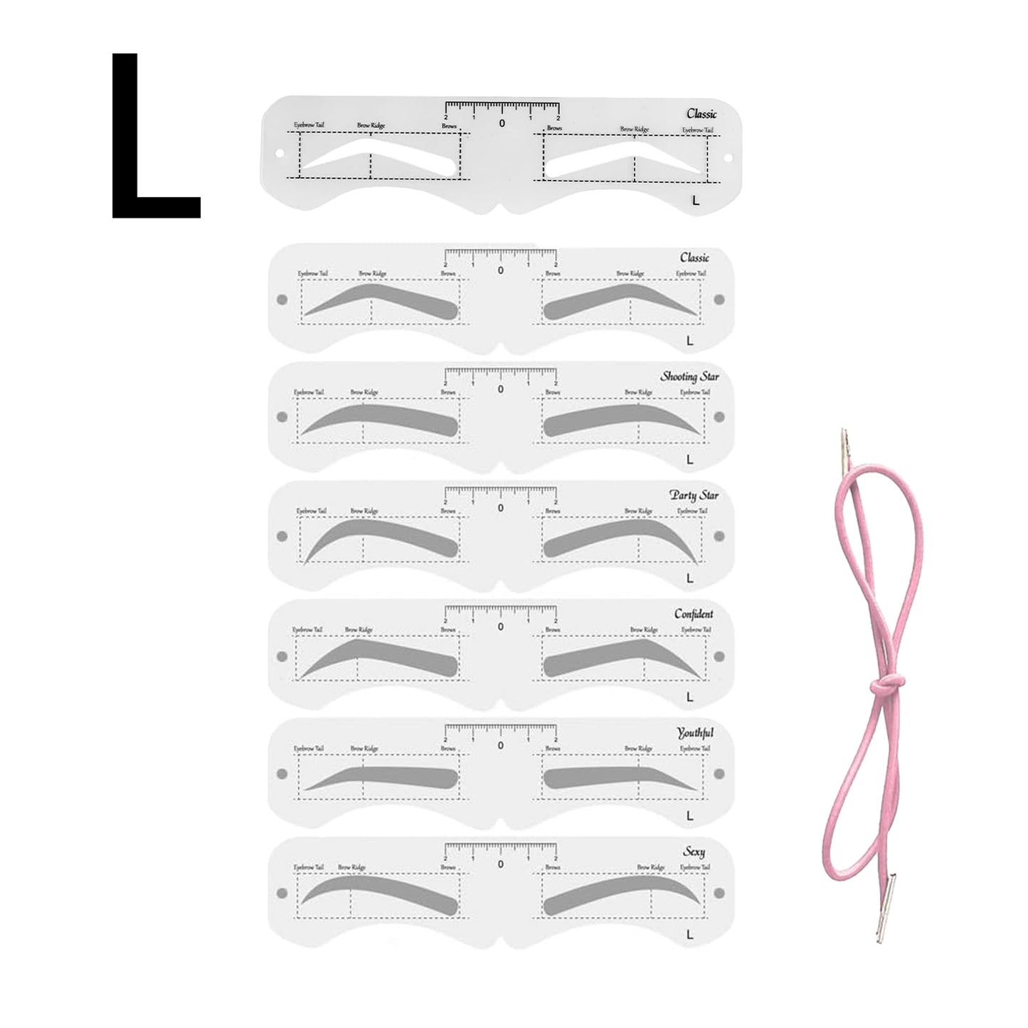 6 Styles, Soft, Reusable Eyebrow Template Kit with Strap