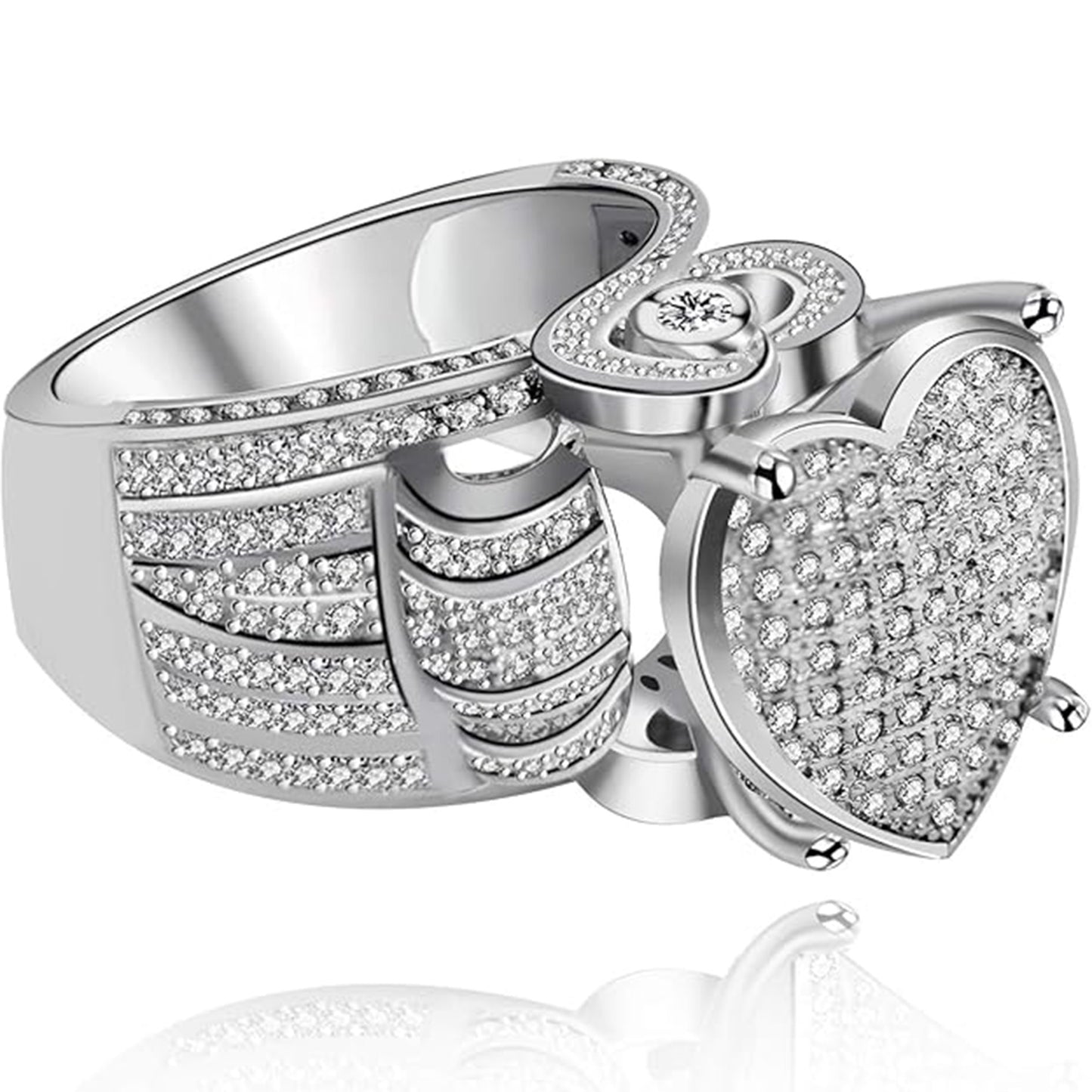 Women's Love Heart CZ Cluster Statement Big Architecture Ring